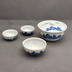 原平 造 染付 魚網文 盃＆染付 山水文 水差し セット - メルカリ