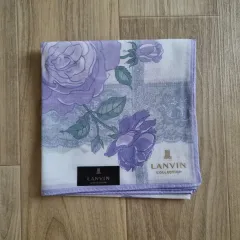 日本輸入 LANVIN ランバン collection パープル ローズ柄 プチハンカチ