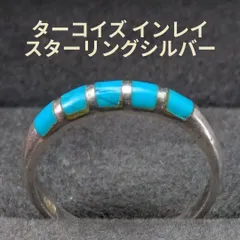 ヴィンテージ ターコイズ インレイリング 約11号 スターリングシルバー 925 サウスウェスト ネイティブ インディアンジュエリーのサムネイル