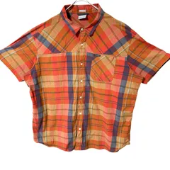 CHM Columbia コロンビア チェックシャツ 半袖 コットン ストレッチ レッド系 マルチカラー レギュラーフィット XXL メンズ レディース ユニセックス 古着