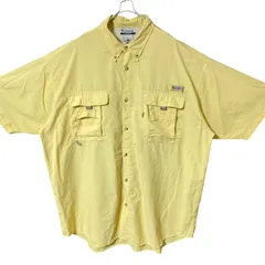 CHM Columbia コロンビア PFG 半袖シャツ イエロー フィッシングシャツ ナイロン メッシュ切替 2XT 大きいサイズ メンズ レディース ユニセックス 古着