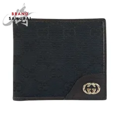 美品 GUCCI グッチ インターロッキング ブラック 黒 シルバー金具 GGキャンバス 181671 折り財布 コンパクトウォレット メンズ 601949【中古】