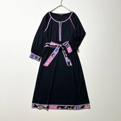 【極美品】レオナール カンカン ボタニカル モノトーン トリム ワンピース 黒 極美品✨レオナール カンカン マキシ ワンピース ペイズリー 花柄