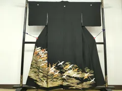 平和屋着物■豪華黒留袖　駒刺繍　立波群鶴文　松竹梅　金彩　正絹　逸品　DABB5283qa