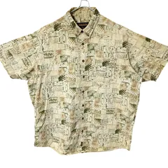 CHM WOOLRICH ウールリッチ 総柄 半袖シャツ アウトドア柄 ボタンダウン コットン ベージュ系 オーバーサイズ メンズ レディース ユニセックス 古着