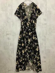 room306 Contemporary フラワー柄 カシュクール ワンピース sizeF/黒系 ■◆ レディース