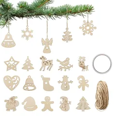 LIHAO クリスマスツリー オーナメント 飾り 100枚セット 20種 木製 北欧 クリスマス オーナメント 飾り デコレーション 飾り付け インテリア 装飾 おしゃれ サンタ ツリー 星 雪の結晶 トナカイ 0