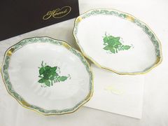 ヘレンド アポニーグリーン スイートディッシュ4枚セット 未使用箱付き