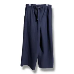 zucca ズッカ ウール ベルテッド ワイドパンツ 日本製 フレアパンツ ウエストゴム ハイウエスト 脚長効果 レディース サイズM ネイビー 秋 ゴーゴー古着久喜倉庫店 18 No.K1899