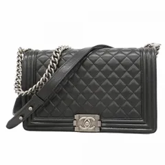 【6de5557】シャネル ショルダーバッグ ボーイシャネル キャビアスキン ブラック シルバー金具【中古】レディース