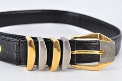 ジャンニヴェルサーチ ベルト メデューサ クロコ型押し 3連 金銀コンビ
