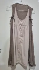 ベージュ ロング ワンピース + ニット ベスト セット