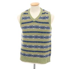 美品 BEAMS PLUS リネン ニットベスト フェアアイル柄 リネン100