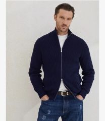 美品 ITALY《クルチアーニ》ニットブルゾン(48)紺 ドライバーズニット 