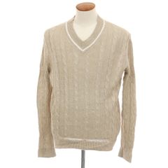 MORGANO☆新品4万円 モルガーノ コットンチルデンニット 50 白×モカ 