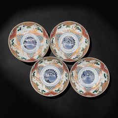 4客セット】古伊万里 金襴手 赤絵 松竹梅文図 なます皿 金彩 色絵 丸皿