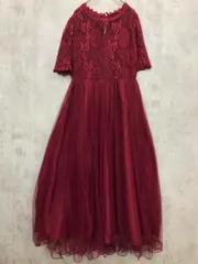 LACE LADIES レースレディース プチハイネック レース ドッキング 半袖 チュール ワンピース sizeS/ワインレッド ■◆ レディース