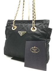 PRADA プラダ ショルダーバッグ トートバッグ ワンショルダー 肩掛け テスートナイロン キルティング ゴールドチェーン 三角ロゴプレート 白タグ PRADA（プラダ） 極 美品 三角ロゴ プレート 金具 テスート ナイロン