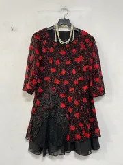特価新)N6142 シフォンレイヤード メッシュ プリーツ ロング ブラウス シースルー 刺繍スタッズ