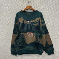 土日限）BICOLMANモヘア アート刺繍 クールネックセーターメンズ 90s