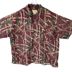 CHM Joe Marlin 総柄 半袖シャツ 2XL バンブー柄 レーヨン混 ボックスシルエット ビッグサイズ 開襟風 アロハ柄 ボタンダウン メンズ レディース ユニセックス 古着