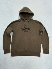 サイズ 95) STUSSY ステューシー ブラウン ロゴ 起毛 フーディTシャツ