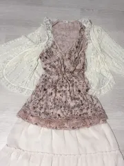 日本 ヴィンテージ セット スリーブレス レース カーディガン 森ガール ペアリー オリエンタル