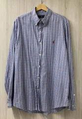 RALPH LAUREN ラルフローレン ギンガムチェック ボタンダウン 長袖シャツ ポニー刺繍 サイズXL ブルー × レッド