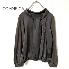 【COMME CA】コムサ 異素材 光沢 ウール混 長袖 トップス ブラウス ダークグレー 5 XS 日本製のサムネイル