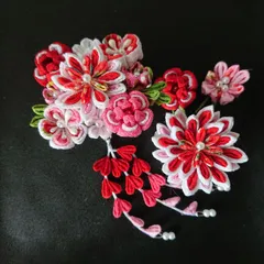 つまみ細工の髪飾りセット/赤系&ピンク系/赤系メイン/七五三/結婚式/成人式