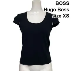 ◇ ボスヒューゴボス BOSS Hugo Boss 半袖カットソー Tシャツ Uネック キャップスリーブ プルオーバー 黒 XS 5号 レディース S6D752のサムネイル