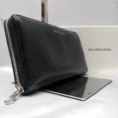 ◇美品◇バレンシアガ ラウンドジップ長財布 オールブラック×シルバー