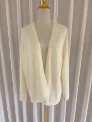クリーム色 オープン カシミア カーディガン