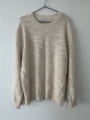 幻の糸】ガラ紡 ガンジーセーター アイボリー コットンニット XL 手