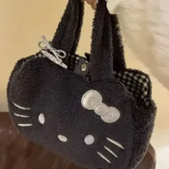 ハローキティ ブラック ファー トートバッグ 収納 バッグ