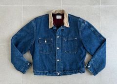 80s USA製 ラルフローレン 短丈 襟コーデュロイ デニム ジャケット L