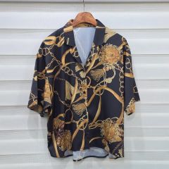 ヴィンテージ 昭和レトロ古着 エンブレム柄シャツ 半袖 シアー感 