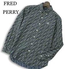 FRED PERRY フレッドペリー 通年★ ロゴ刺繍 長袖 花柄 総柄 ボタンダウン シャツ Sz.XS メンズ 紺 ネイビー