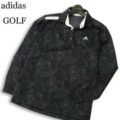 adidas GOLF アディダス ゴルフ 通年★ 長袖 幾何学模様 総柄 ロゴ刺繍 ストレッチ ポロシャツ Sz.L メンズ 黒