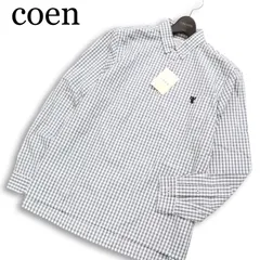 【新品 未使用】 coen コーエン 通年★ 刺繍 長袖 チェック ボタンダウン シャツ Sz.M メンズ 灰 グレー