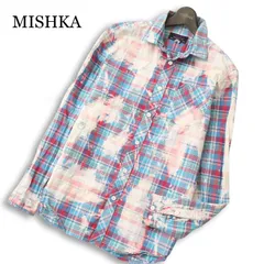 MISHKA ミシカ 通年★ 長袖 USED加工 ブリーチ加工 チェック柄 シャツ Sz.M メンズのサムネイル