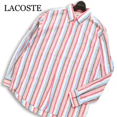 LACOSTE ラコステ 通年★ 長袖 ロゴ刺繍 オックスフォード マルチストライプ ボタンダウン シャツ Sz.4 メンズ