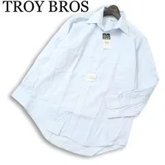 【新品 未使用】 TROY BROS トロイブロス 通年 長袖 形態安定 ストライプ シャツ ワイシャツ Sz.42-82 メンズ 大きいサイズのサムネイル