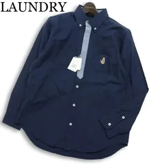 【新品 未使用】 LAUNDRY ランドリー 通年★ 猫 刺繍 長袖 ネクタイ デザイン ボタンダウン シャツ Sz.S メンズ ネイビーのサムネイル
