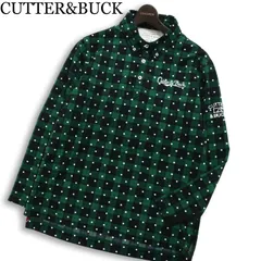 CUTTER&BUCK カッター＆バック ゴルフ 通年★ 長袖 チェック ドット柄 ロゴ刺繍 ポロシャツ Sz.L メンズのサムネイル