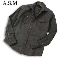 A.S.M アトリエサブ メン 通年★ ヘリンボーン 長袖 ウエスタン シャツ Sz.50 メンズ 灰 グレー ASMのサムネイル