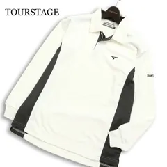 TOURSTAGE ツアーステージ ゴルフ 通年★ ロゴ刺繍 長袖 切替 ポロシャツ Sz.M メンズ 白のサムネイル