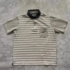 【CROCODILE】クロコダイル 半袖ポロシャツ ボーダー ストライプ 切替デザイン Mサイズ