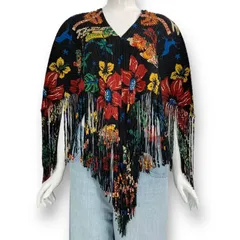 新品同様 ISSEY MIYAKE イッセイミヤケ PLEATS PLEASE プリーツプリーズ トップス 変形 フリンジ 花柄 ブラックのサムネイル