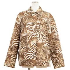 SALE【極美品】Salvatore Ferragamo サルヴァトーレフェラガモ パデッドジャケット サイズ S レディース キルティング シルク100％ アニマル ゼブラ レオパード ジラフ シマウマ ヒョウ キリン 中綿 アウター ブラウン 茶色のサムネイル